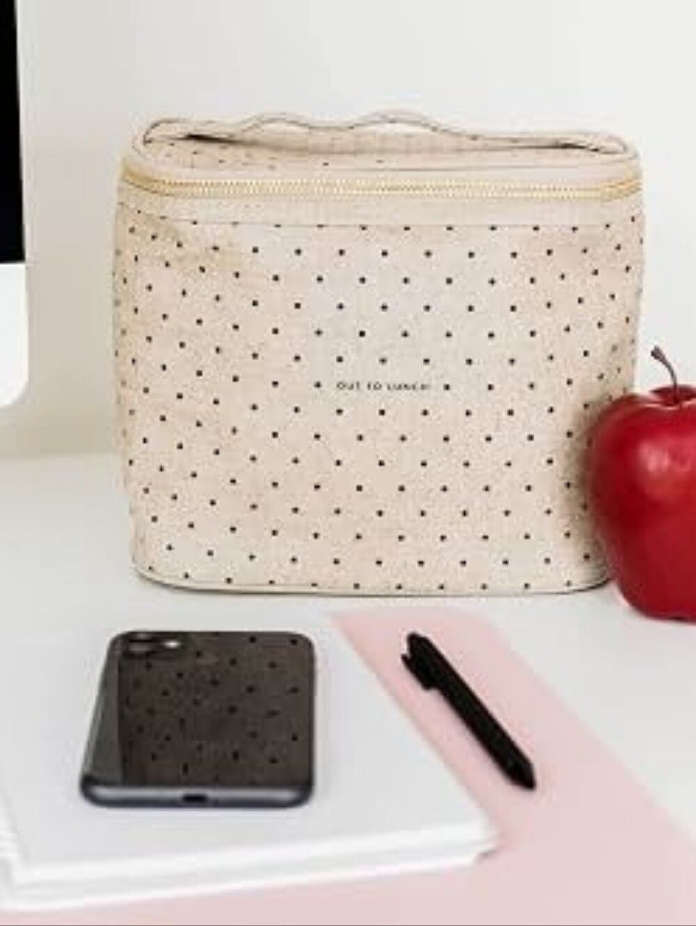 Kate Spade "Out To Lunch" Polka Dot Canvas Pouch with Gold Zip